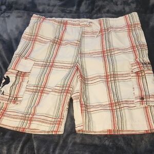 U.S. Polo Assn. White and Red Plaid Cargo Shorts